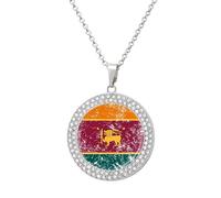 Sri Lanka Vintage Flag Round Pendant Necklace Diamond Edging Brilliant Personalized Jewelry Gifts for Women Silver-style