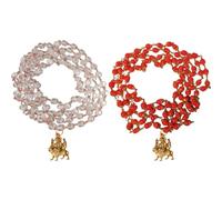 Sri Yagnaa - Bhavani Deeksha Mala Set - Spatika and Red Beads Mala with Durga Devi Pendant - 108 Beads, L, Beads