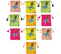 Sri Yagnaa - Pack of 10 - Lord Krishna Hands Design Potli Bags - Women's Silk Drawstring Closure - Gift Pouches - for Return Gifting - Potli Bags for Thamboolam - Fabric Potli Batwa Bag (Multi-Color)