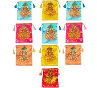 SRI YAGNAA - Pack of 10 - Varalaxmi Design Potli Bags - Women's Silk Drawstring Closure - Gift Pouches - For Return Gifting - Potli Bags for Thamboolam - Fabric Potli Batwa Bag (Multi-Color)