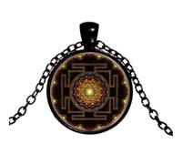 Sri Yantra Necklace Buddhist Meditation Spiritual Sacred Geometry Art Pattern Glass Cabochon Gem Pendant Jewelry