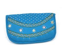 SriAoG Women’s Hand Purse Banjara Designer Clutch for Girls Cotton Handmade Embroidered Ladies Bi-Fold Wallet Best Gift Items 8.5 Inch Multicolor, blue wallet, S, Casual