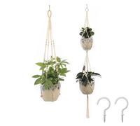 Sricam Hanging Planters Baskets, 2 Pack Cotton Rope Macrame Plant Hanger with 2 Pcs Cup Hooks (A), Wall Hanging Flower Plant Pot Holder for Indoor Outdoor Balcony Decoration- 90CM & 140CM