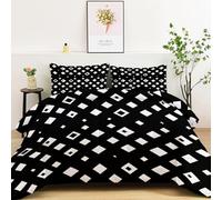 Srigzcaly 3-Piece Coverless Duvet King Size, Reversible Minimalist Square Diamond Print Down Comforter - Black Comforter with 2 Pillowcases - Warm Machine Washable Duvet for All Seasons 220x240cm