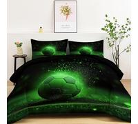 Srigzcaly 3-Piece Coverless Duvet Queen Size, Reversible Fantasy football Down Comforter - Green Comforter with 2 Pillowcases - Warm Machine Washable Duvet for All Seasons 230x220cm (ZQ32)