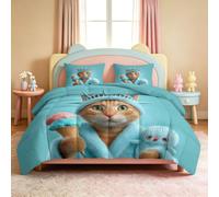 Srigzcaly 3 Pieces Pop Art Reversible Duvet Double 200 x 200cm, 7.5 Tog Ginger Cat Tabby Cat Comforter for Teen, Coverless Quilt Travel Camping Comfy Bed Set - Machine Washable