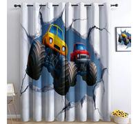 Srigzcaly 3D Broken Wall Monster Truck Blackout Curtains for Bedroom living Room, 72 Inch Drop Curtains 2 Panels Set W 66 inch x L 72 inch Thermal Eyelet Drapes White Window Treatments