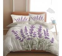 Srigzcaly 3D Duvet Cover set Soft Microfiber Lavender illustration Printed with Zipper Closure and Pillow Cases grey Quilt Bedding Set Double 79x79 inch (200x200cm) for Children's and Adults Teens