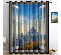 Srigzcaly 3D Window Cathedral Landscape Blackout Curtains for Bedroom living Room, 84 Inch Drop Curtains 2 Panels Set W 36 inch x L 84 inch Thermal Eyelet Drapes Multicolor Window Treatments