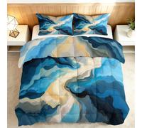 Srigzcaly Abstract Ocean Waves Coverless Duvet Double 200 x 200 cm, Wave Marble Pattern 4 Seasons Comforter for Adults - Soft Breathable Microfiber All Seasons Quilted Quilt