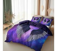 Srigzcaly Angel wings in the universe Duvet Cover Bedding Set for Single Size Bed Comforter Cover Set for Kids Adult Soft Bedroom Quilt Decor (135x200cm) Dark Purple with 2Pillowcases