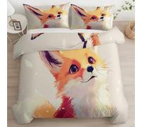 Srigzcaly Anime Smiling Fox Duvet Cover Set Microfiber, 3Pcs Reversible Quilt Cover Set with Zipper for Kids Teens Girls, Durable Hypoallergenic bedding (Double, Yellow)