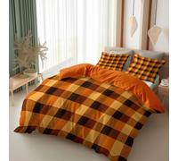 Srigzcaly Autumn Plaid Texture Background Bedding Set Cot-bed, Super Soft Cosy Comfy Warm Microfiber Reversible Duvet Cover Set with Pillowcase for Kids Boys Girls, Orange Yellow