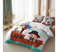 Srigzcaly Bedding Duvet Cover Cot-bed 120 x 150 cm - Ultrasoft Hypoallergenic Premium Brushed Microfibre Bedding - Cartoon Sailing Pirate Ship Reversible Quilt Cover Set White (2 Piece)