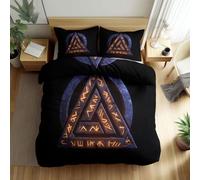 Srigzcaly Black Bedding Duvet Cover Double 79x79 inch - Ultra Soft Brushed Microfibre Breathable Bed Set - 3D Viking Valknut symbol Reversible Quilt Cover Set with 2 Pillow cases, 3 Piece