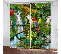 Srigzcaly Blackout Curtains Eyelet 2 PCS 46"W x 72"H 117x183cm Waterfall & Animal Parrot Printed Curtain, Thermal Insulated Soundproof Energy Saving Drapes for Bedroom Living Room Nursery Decoration