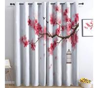 Srigzcaly Blackout Curtains for Bedroom Living Room Home Decoration, Chinese Sakura Branch with Birdcage Eyelet Thermal Insulated Window Drapes, White, 90% Blackout Curtains W 92 x L 54 inch