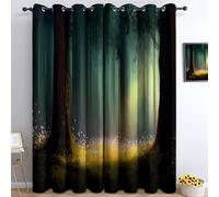 Srigzcaly Blackout Curtains for Bedroom Living Room Home Decoration, Mysterious Forest Fantasy Woods Eyelet Thermal Insulated Window Drapes, Dark, 90% Blackout Curtains W 92 x L 54 inch