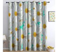 Srigzcaly Blackout Curtains for Living Room Multicolor Eyelet Curtains 54 Inch Drop White Daisy Drapes for Bedroom Room Darkening Thermal Insulated Window Treatments 92 x 54 Inch (W x L)