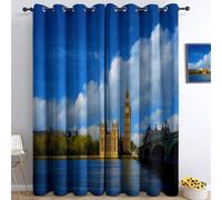 Srigzcaly Blue 100% Blackout Curtains Surreal Lake Big Ben Landscape Window Drapes 2 Panels, for Bedroom Living Room - Grommet Top Room Darkening Insulated Curtains Home Decor 46 x 54 Inch