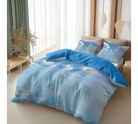Srigzcaly Blue sky, white clouds, calm water Bedding Double Duvet Covers Set, Quilt Cover Ultra Soft Comfy Reversible Light blue Bedding for Boys Girls Kids Double Duvet Covers with Pillowcase