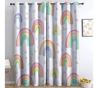 Srigzcaly Bohemian Rainbow Blackout Curtains, White Thermal Insulated Noise Reducing Eyelet Drapes for Bedroom Living Room - 2 Panels, Total 92" W x 54" L (234x138cm)