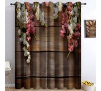 Srigzcaly Brown 100% Blackout Curtains Elegant Wooden Romantic Flowers Window Drapes 2 Panels, for Bedroom Living Room - Grommet Top Room Darkening Insulated Curtains Home Decor 66 x 72 Inch