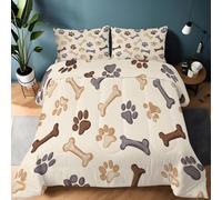 Srigzcaly Cartoon Coverless Duvet Double 10.5 Tog | Reversible Dog Paw Prints Bones Comforter with 2 Pillowcases, Lightweight and Warm All Season Quilt 200 x 200cm