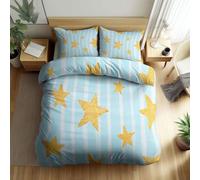 Srigzcaly Cartoon star elegant stripe Duvet Cover Set Double, 3 Pcs Soft Quilt Cover with Zipper for Teens Kids Boys, Girls Adult Women, Durable Reversible Microfiber Bedding (Blue, 200 x 200 cm)