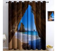 Srigzcaly Cave Beach Natural Landscape Eyelet Curtains Soft Thermal Insulated Blackout Curtains, Multicolor Easy Care Drapes for Kids Boys Girls Bedroom Living Room 46 x 54 Inch Drop 2 Panels