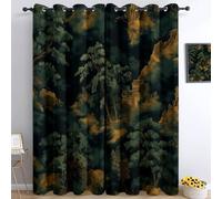 Srigzcaly Chinese Traditional Landscape Forest Eyelet Curtains Soft Thermal Insulated Blackout Curtains, Dark Green Easy Care Drapes for Kids Boys Girls Bedroom Living Room 66 x 72 Inch Drop 2 Panels