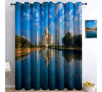 Srigzcaly City Architecture Reflection View Blackout Curtains for Kids Room Nursery (W234 cm x L138 cm), Blue Thermal Insulated Eyelet Blackout Window Draeps for Baby Girls Boys Bedroom Living Room