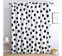 Srigzcaly Classic Black And White Polka Dot Print Blackout Eyelet Curtains 84 Drop, White Thermal Insulated Window Drapes for Bedroom & Living Room - 2 Panels, Total 72" W x 84" L (183x214cm)