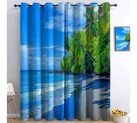 Srigzcaly Coastal Beach Natural Landscape Blackout Curtains 65 Drop, Light Blue Soft Thermal Insulated Room Darkening Drapes for Bedroom or Living Room - 2 Panels, Total 59" W x 65" L (150x166cm)