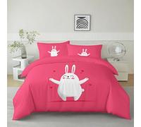 Srigzcaly Cot-bed Duvet Cover Set Pink for Boys Kids Girls, Minimalist Cartoon White Rabbit Reversible Soft Microfiber Bedding Comforter Cover 120 x 150 cm with Zipper Closure and 1 Pillowcases