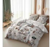 Srigzcaly Cot-bed Duvet Cover Set Reversible grey, Super Soft Cosy Comfy Brushed Microfiber Bedding, Cartoon Teddy Bear Print Duvet Cover Set 120 x 150 cm Bedding with 1 Pillowcases