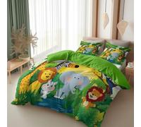 Srigzcaly Cot-bed Duvet Cover Set, Ultra Soft Comfy Brushed Microfibre green Reversible Bedding Set, Anime Jungle Animals Print Quilt Covers 120 x 150 cm for Kids Teenage Boys Kids Bedroom