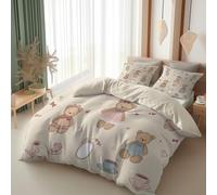 Srigzcaly Cot-bed Duvet Covers Set Microfiber Beige Bedding Set with 1 Pillowcases, Breathable Non Iron Reversible Cartoon Teddy Bear Print Duvet Cover with Zipper Closure 2Pcs - 120 x 150 cm