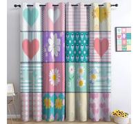 Srigzcaly Creative Patchwork Daisy Heart Blackout Curtains 72 Drop, Multicolour Thermal Insulated Noise Reducing Eyelet Drapes for Bedroom & Living Room - 2 Panels, Total 132" W x 72" L (336x183cm)