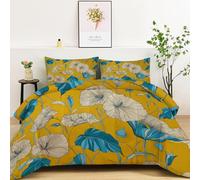Srigzcaly Double Coverless Duvet - Modern Plants Leaves Tropical Flowers Quilt Comforter with 2 Pillowcase - Reversible Design - Hypoallergenic Soft Warm Comfy Washable Bedding - Yellow 200 x 200cm