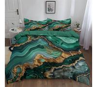 Srigzcaly Double Duvet Cover Set 200 x 200 cm - 3 Piece Marble Green Gold Texture Bedding with Matching Pillow Case, Ultra Soft Brushed Microfiber Reversible Multicolor Quilt Covers for Men Women