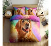 Srigzcaly Double Duvet Cover Set Animal golden retriever rainbow Premium Brushed Microfiber Reversible Multicolour Duvet Cover (200 x 200 cm) 3 Pcs - Ultrasoft Hypoallergenic Non Iron Bedding Sets