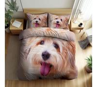 Srigzcaly Double Duvet Cover Set Animal Havanese dog Premium Brushed Microfiber Reversible Cream Duvet Cover (200 x 200 cm) 3 Pcs - Ultrasoft Hypoallergenic Non Iron Bedding Sets