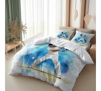 Srigzcaly Double Duvet Cover Set Cartoon Cricket Player Premium Brushed Microfiber Reversible Silver Gray Duvet Cover (200 x 200 cm) 3 Pcs - Ultrasoft Hypoallergenic Non Iron Bedding Sets