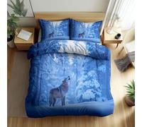 Srigzcaly Double Duvet Cover Set, Premium Brushed Microfiber Reversible Animal natural snowy wolf Duvet Covers, Ultrasoft Hypoallergenic Non Iron Luxury Light blue Bedding Set With Zipper Closure