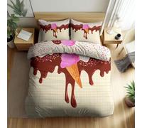 Srigzcaly Double Duvet Cover Set, Premium Brushed Microfiber Reversible Cartoon chocolate ice cream Duvet Covers, Ultrasoft Hypoallergenic Non Iron Luxury Cream Bedding Set With Zipper Closure