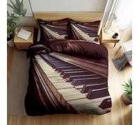 Srigzcaly Double Duvet Cover Set, Premium Brushed Microfiber Reversible Music theme vintage piano key Duvet Covers, Ultrasoft Hypoallergenic Non Iron Luxury Brown Bedding Set With Zipper Closure