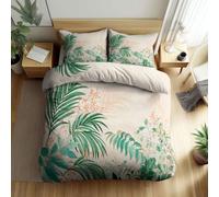 Srigzcaly Double Duvet Cover Set Reversible Beige, Super Soft Cosy Comfy Brushed Microfiber Bedding, Botanical hand drawn tropical jungle Duvet Cover Set 200 x 200 cm Bedding with 2 Pillowcases