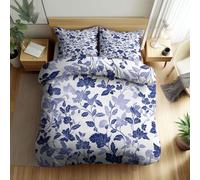 Srigzcaly Double Duvet Cover Set Reversible Dark blue, Super Soft Cosy Comfy Brushed Microfiber Bedding, Floral botanical vine leaf Duvet Cover Set 200 x 200 cm Bedding with 2 Pillowcases