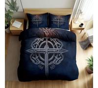Srigzcaly Double Duvet Cover Set Reversible Dark blue, Super Soft Cosy Comfy Brushed Microfiber Bedding, Dark fantasy gaming symbol Duvet Cover Set 200 x 200 cm Bedding with 2 Pillowcases